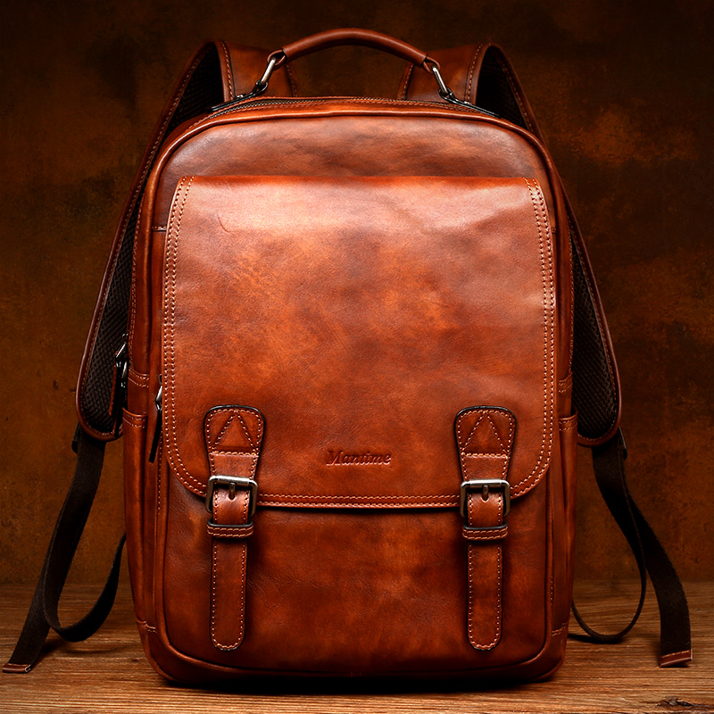 Canvas Backpack Casual - Vegetable tanned cowhide backpack leather large-capacity