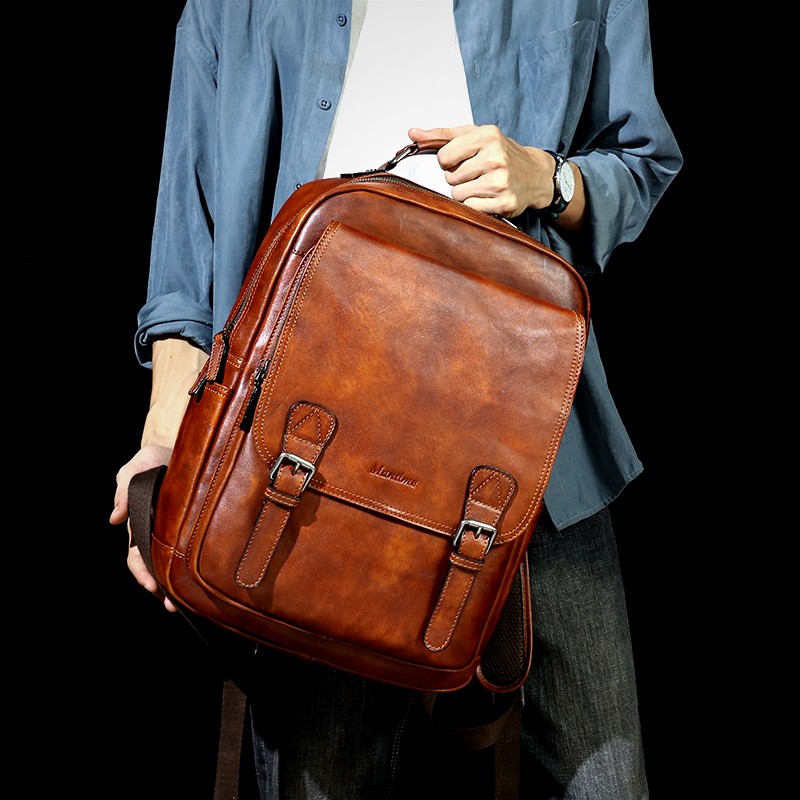 Vegetable tanned cowhide backp - Canvas Backpack Casual recension och pris