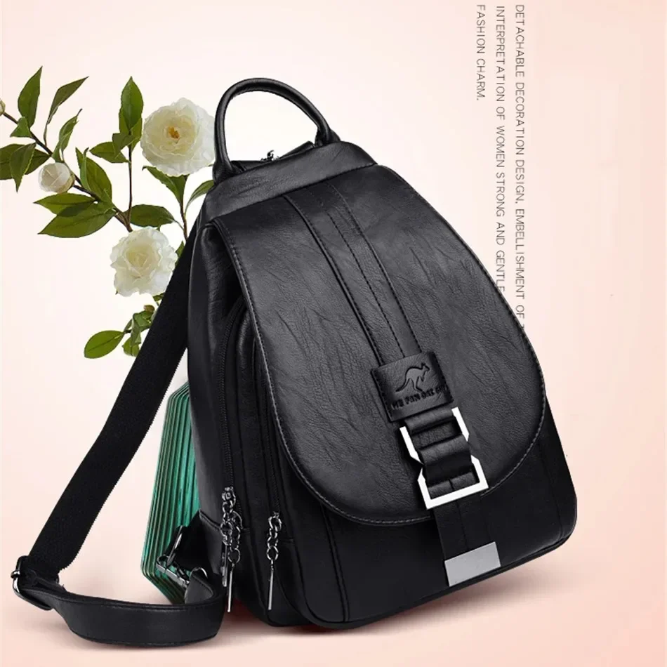 Multifunctional Women Leather  - School Backpack Teen recension och pris